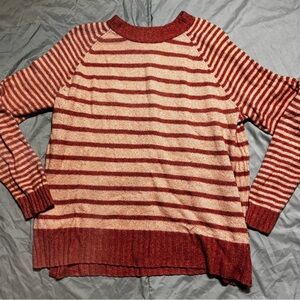 Zara Red and Cream Striped Women's Sweater